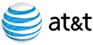 AT&T logo featuring a stylized blue and white globe with the lowercase text 