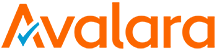 Avalara logo with an orange and grey font, featuring a stylized checkmark integrated into the letter 